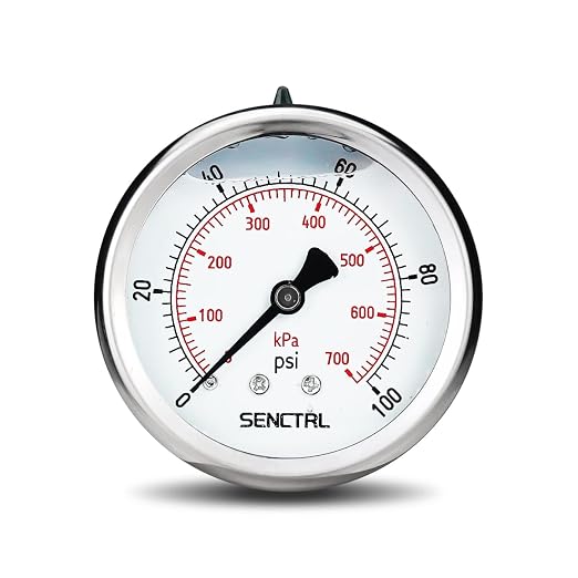 SENCTRL 0-100 Psi Glycerin Liquid Filled Low Pressure Gauge, 2.5" Dial Size by senctrl