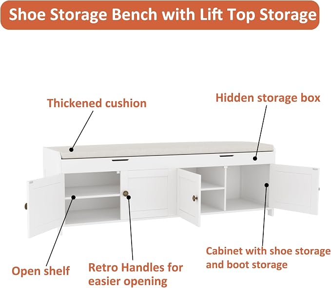 HOMEFORT 54.4" Shoe Bench with Lift Top Storage, Entryway Bench with Cushioned - Image 8
