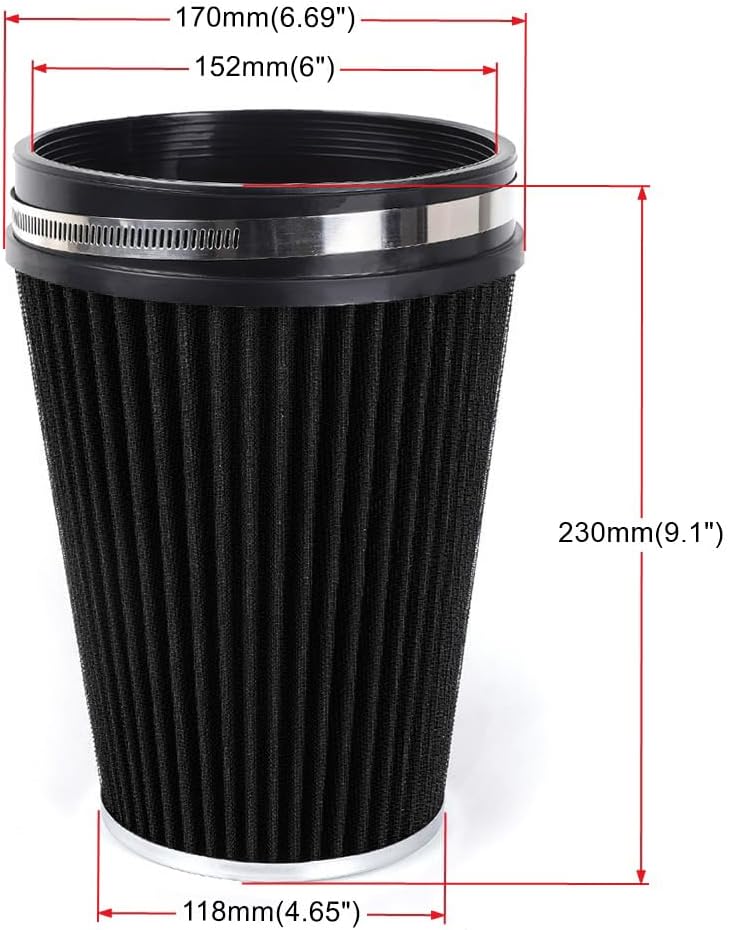 6" 152 mm High Flow Inlet Air Filter, Air Intake Cone Filter