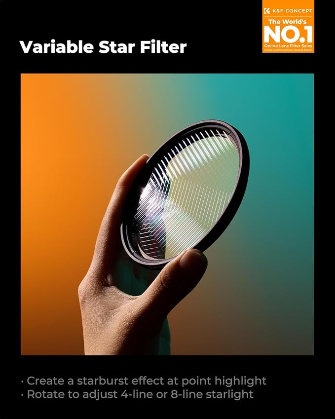 K&F CONCEPT 67mm Variable Star Filter Cross Screen Starburst Filter 4, 8 Points - Image 2