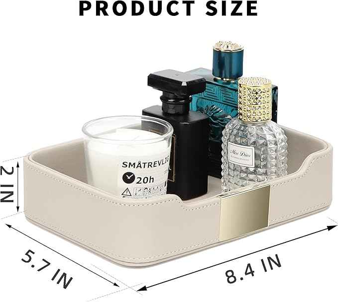 SANZIE Luxury Leather Tray Desktop Storage Catchall Organizer Decorative Tray