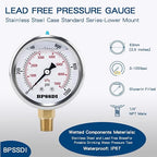 0-1000 Psi Glycerin Liquid Filled Hydraulic Pressure Gauge, 2.5" Dial Size - Image 2