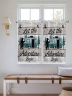 Farmhouse Bear Camper Van Tree Window Valance Curtains, Vintage Wood Grain - Image 3