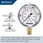 0-1000 Psi Glycerin Liquid Filled Hydraulic Pressure Gauge, 2.5" Dial Size - Image 4