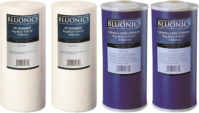 Bluonics Sediment & Carbon Replacement Water Filters 4pcs 4.5" x 10" Whole by BLUONICS