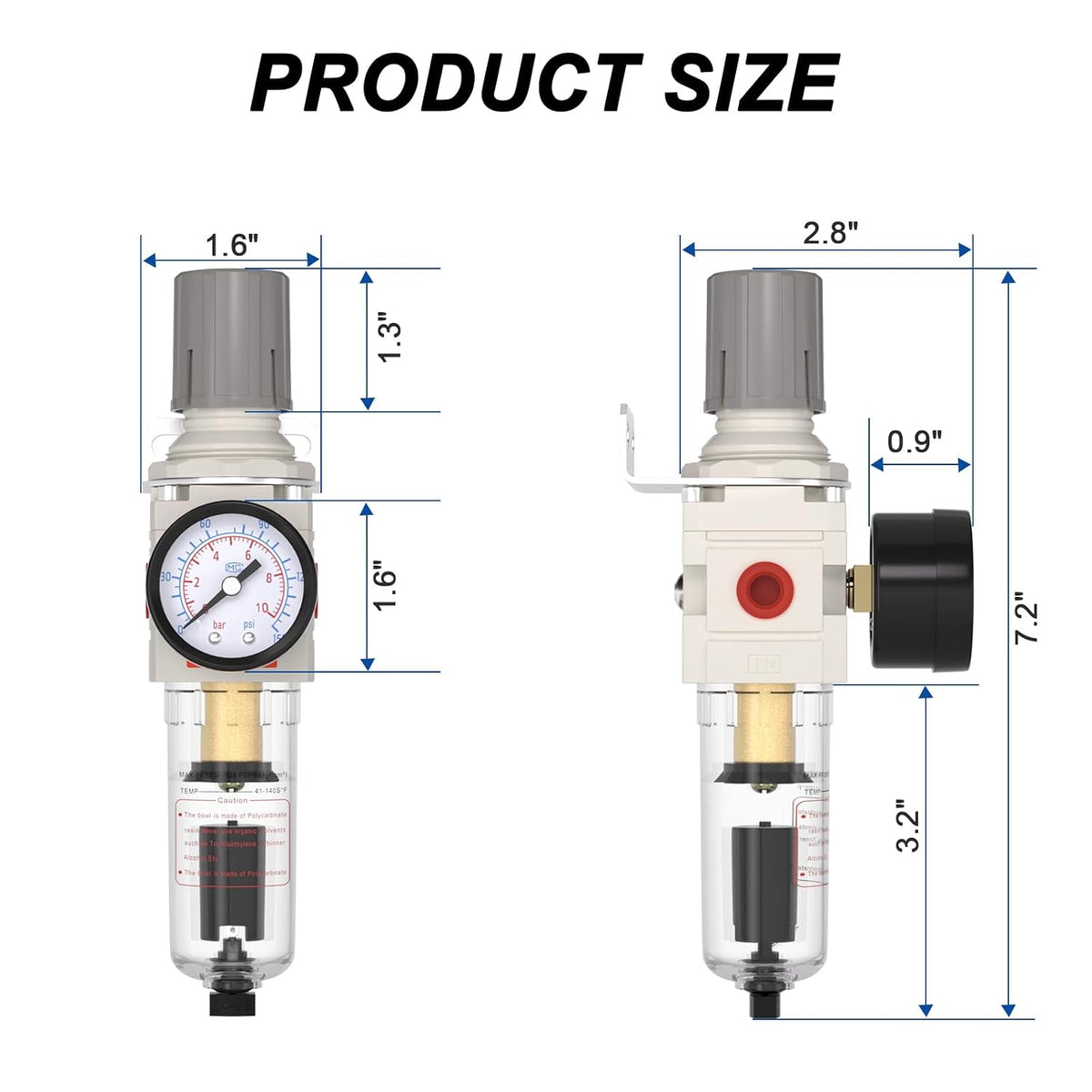 1/4" NPT Air Compressor Filter & Pressure Regulator Combo AW2000-02D