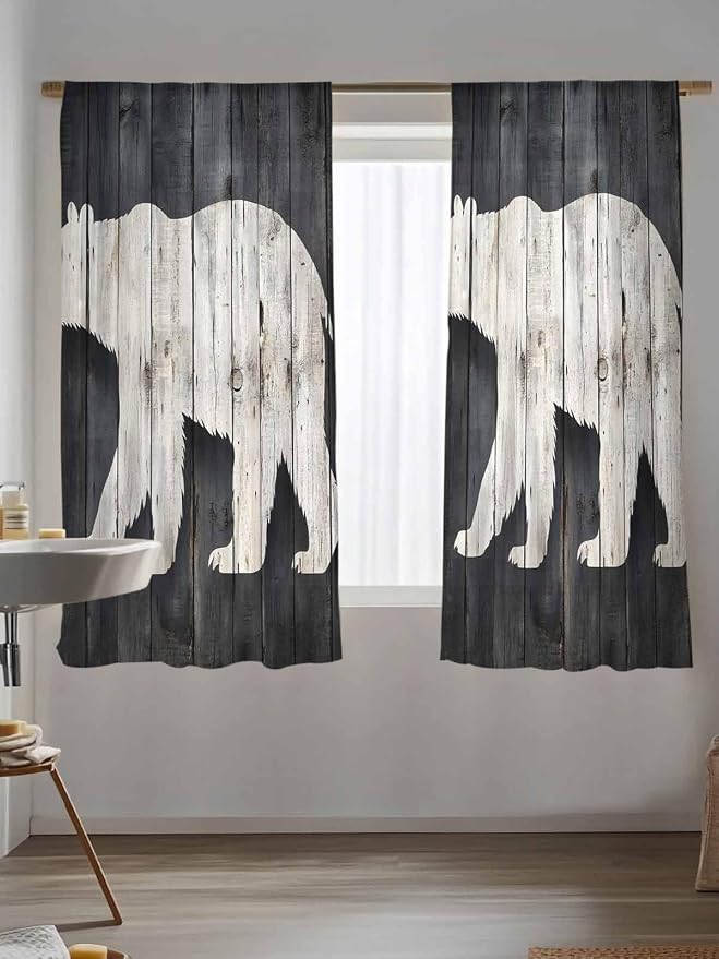 Sheer Curtains 72 Inches Long, Rustic Counrty Vintage Wood Grain Privacy Voile - Image 5