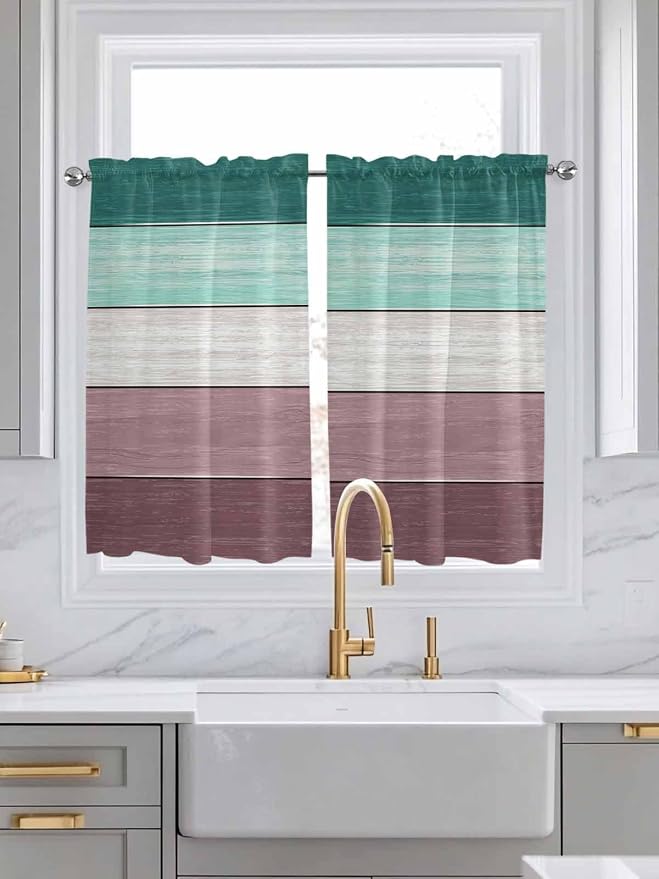 Retro Farm Woodcuts Texture Window Valance Curtains, 2 Panel - Image 2