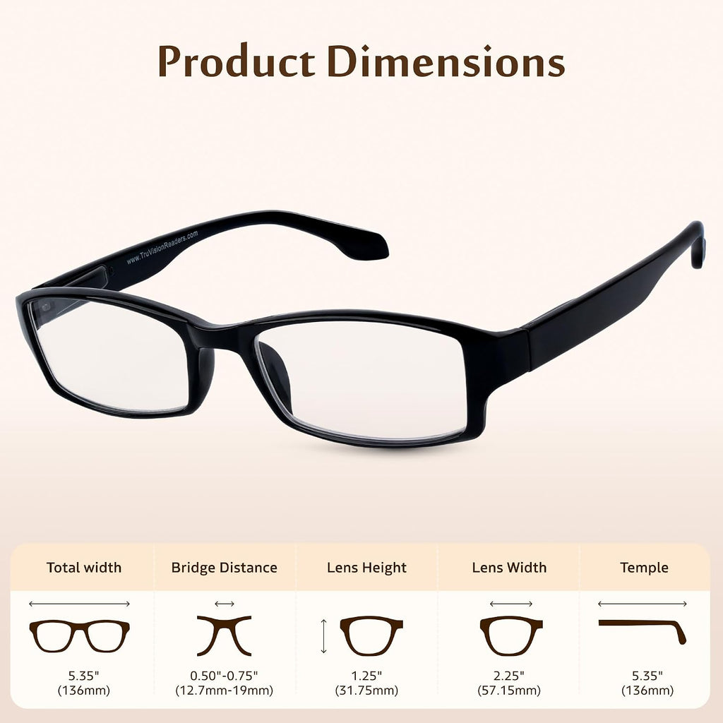 TruVision OTC Reading Glasses, Comfort Spring Hinges for Men and Women