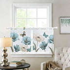 Blue Tulips Kitchen Curtains 36 Inch Length, Small Window Curtains Tab Top - Image 2