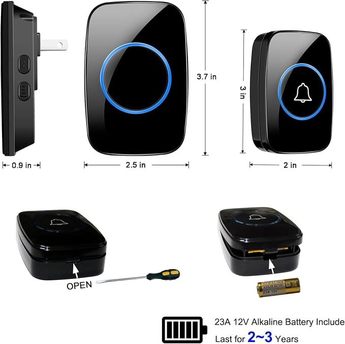 Wireless Doorbell, Waterproof Door Bell Kit, Distinguish Front and Rear Doors - Image 6