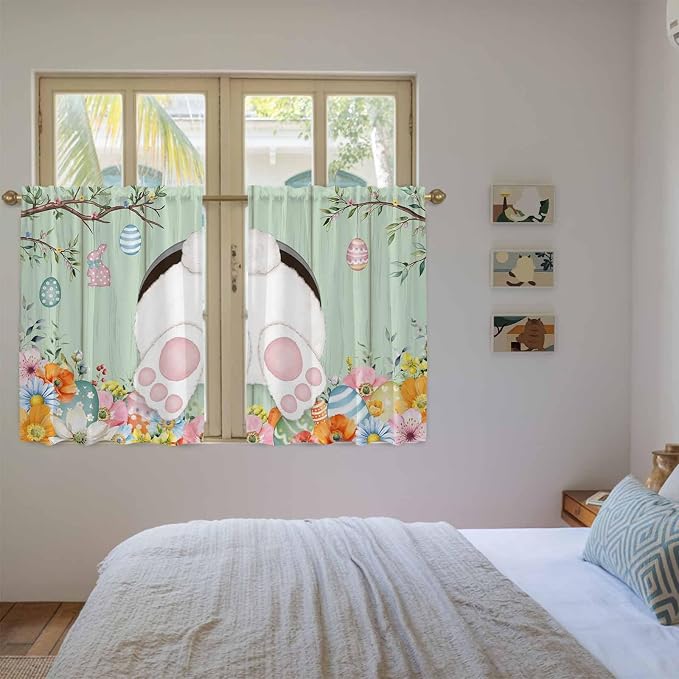 Easter Kitchen Tier Curtains 45 Inch Long 2 Panel Set, Rod Pocket Short Window - Image 4