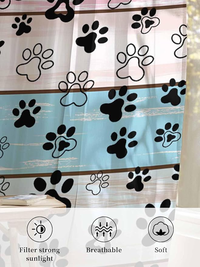 Sheer Curtains 54 Inch Length, Farmhouse Beige Wood Privacy Voile Drapes - Image 6