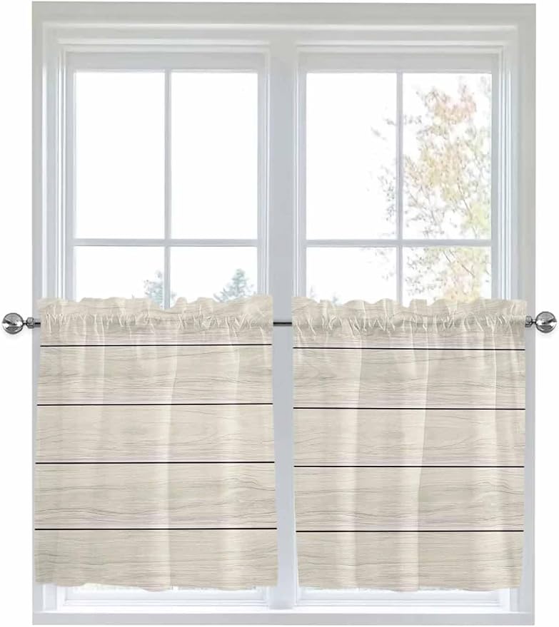 Vintage Country Wooden Board Window Valance Curtains, Gradient Wood Grain Line - Image 6