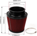 Red 3" 76mm Inlet Cone Replacement Dry Air Filter High Flow Car Performance - Image 5