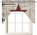 Village Stars Swag Kitchen Curtains Valance and Tier Set, Vintage Dark Red Star by Unknown