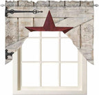 Village Stars Swag Kitchen Curtains Valance and Tier Set, Vintage Dark Red Star by Unknown