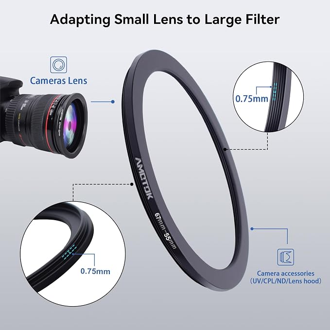 67mm Lens to 55mm Camera Lens Adapter, 67mm-55mm Filter Step-Down Ring - Image 4