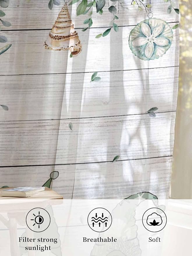 Sheer Curtains 72 Inches Long, Coastal Eucalyptus Leaf Semi Sheer Curtains - Image 6