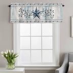Blue Texas Star Valances for Windows, Vintage Star Berry Blue Beige Wood Grain - Image 2