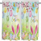 Easter Living Room Curtains 72 Inches length, Spring Bunny Colorful Rabbit Eggs by Unknown