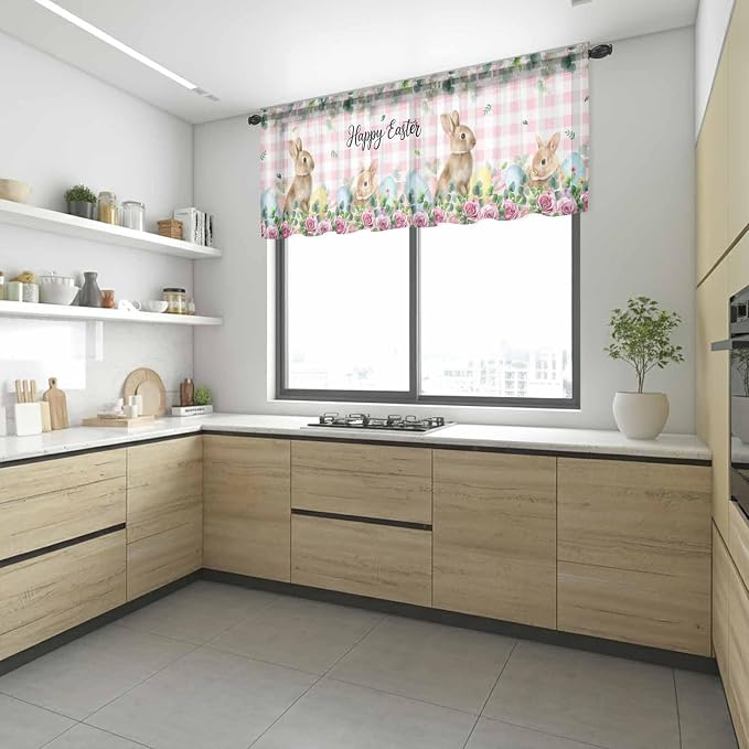 Easter Sheer Valances for Windows 54"x18", Light Filtering Kitchen Curtains - Image 6