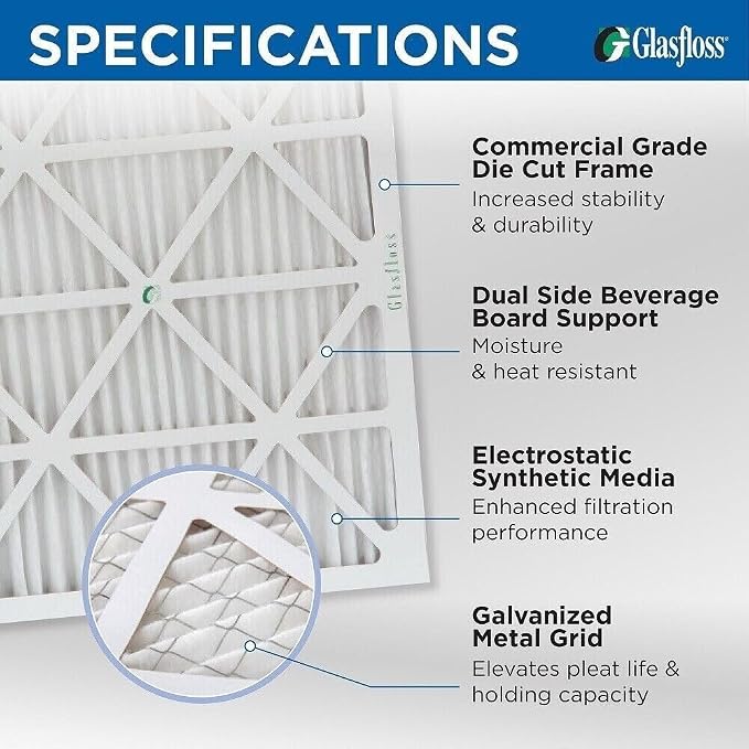 Glasfloss 14x25x2 MERV 10 2" Inch Pleated Air Filters Box of 6. Actual Size: - Image 3