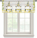 Lemon Dwarfs Sheer Valance Curtains, Gnome Green Leaf Wood Striped Black Plaid by Houseown