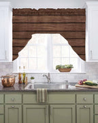 Brown Wooden Board Swag Kitchen Curtains Valance and Tier Set, Vintage Wood - Image 2