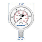 MEASUREMAN Pressure Gauge 1/4 NPT, 0-100psi/kPa Fully Stainless Steel Hydraulic - Image 7