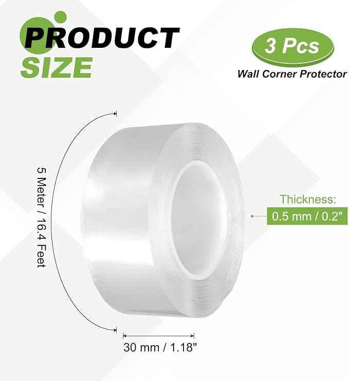 PATIKIL Clear Edge Protector Strip, 3 Roll 1.2 in x 16.4 ft Table Edge