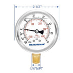 MEASUREMAN 2-1/2" Dial Size, Glycerin Filled Pressure Gauge, 30inHG-60psi - Image 7