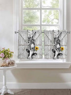 Grey Farmhouse Half Window Curtains 24 Inches Long, Vintage Sunflowers Animals - Image 7