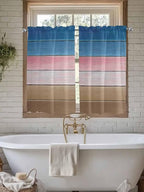 Blue Pink Brown Gradient Wood Grain Window Valance Curtains, Vintage Wood Board - Image 5