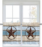 Vintage Western Star on Wood Grain Window Valance Curtains, Retro Wooden - Image 9