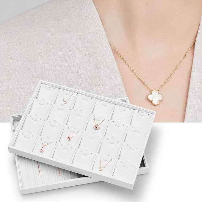 Oirlv Premium White Leather Stackable Jewelry Tray 24 Grid Jewelry Organizer