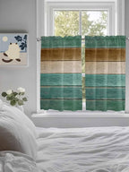 Vintage Plank Turquoise Brown Window Valance Curtains, Farmhouse Wood Grain - Image 3