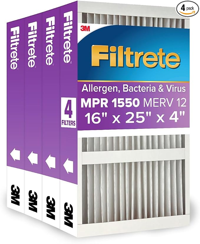 Filtrete 16x25x4 AC Furnace Air Filter, MPR 1550, MERV 12, Fits Lennox & by Filtrete