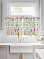 Happy Easter Half Window Curtains 24 Inches Long, Spring Bunny Eggs Flower Sage - Image 3