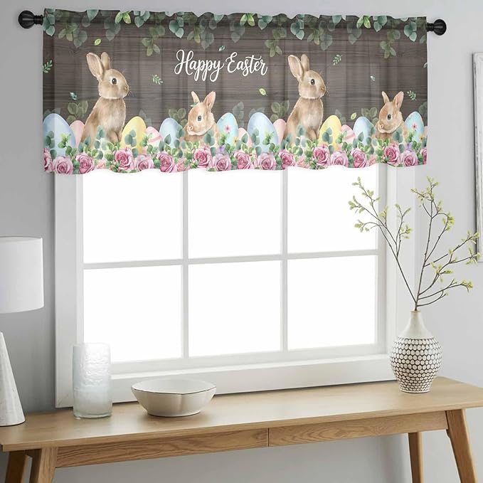 Easter Sheer Valances for Windows 60"x18", Light Filtering Kitchen Curtains - Image 2