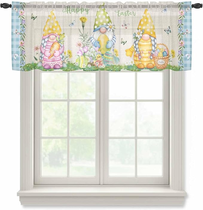 Easter Sheer Valances for Windows 42"x12", Light Filtering Kitchen Curtains by Unknown