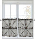 Vintage Gate Half Window Curtains 24 Inches Long, Farmhouse Wooden Grain Shabby by Unknown