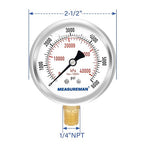MEASUREMAN 2-1/2" Dial Size, Glycerin Filled Pressure Gauge, 0-6000psi/kpa - Image 7