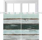 Blue Teal Kitchen Curtains 45 Inch Length, Short Cafe Window Curtains Tab Top by Unknown