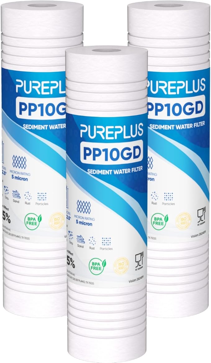 PUREPLUS 5 Micron 10" x 2.5" Whole House Grooved Sediment Home Water Filter by PUREPLUS