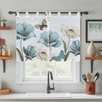 Blue Tulips Kitchen Curtains 45 Inch Length, Short Cafe Window Curtains Tab Top - Image 3