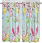 Happy Easter Bedroom Curtains 63 Inches length, Spring Bunny Eggs Flower Teal by Unknown