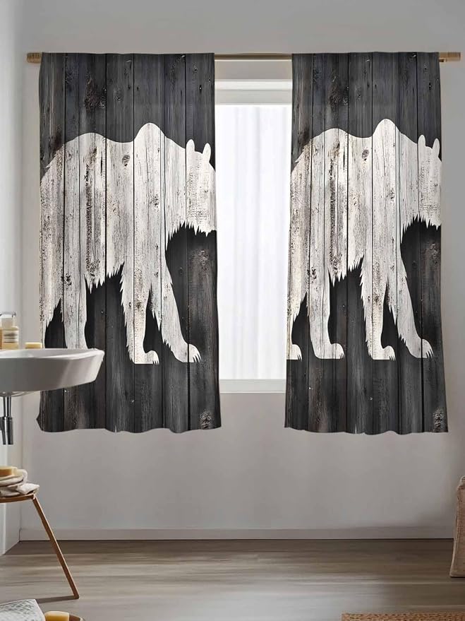 Sheer Curtains 72 Inches Long, Farmhouse Country Rustic Wooden Grain Privacy - Image 5