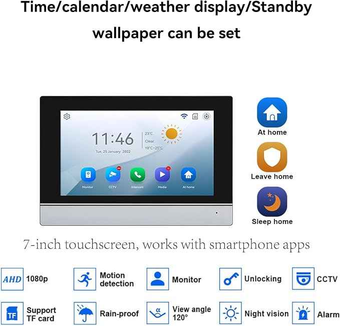 7-Inch Touchscreen Video Doorbell & Indoor Display Set. Wired via 4-Core Cable