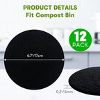 12 Pack - 6.7 Inch Round Compost Bin Charcoal Filters, Extra Thick Activated - Image 2